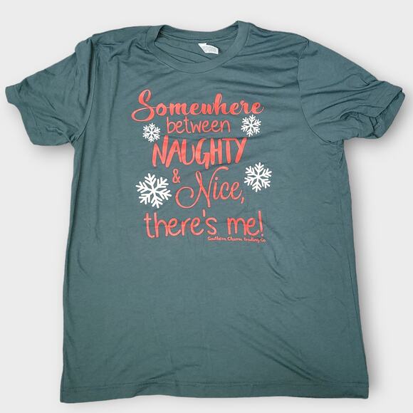 Southern Trading Co "Somewhere between naughty and nice there's me" T-shirt L - Picture 3 of 4